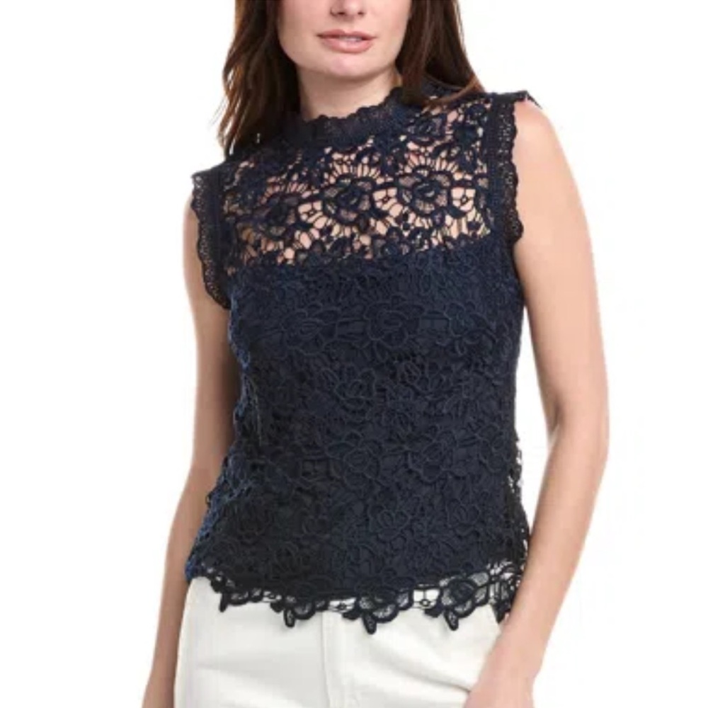 NWT - Nanette Lepore Dark Navy Floral Lace Top